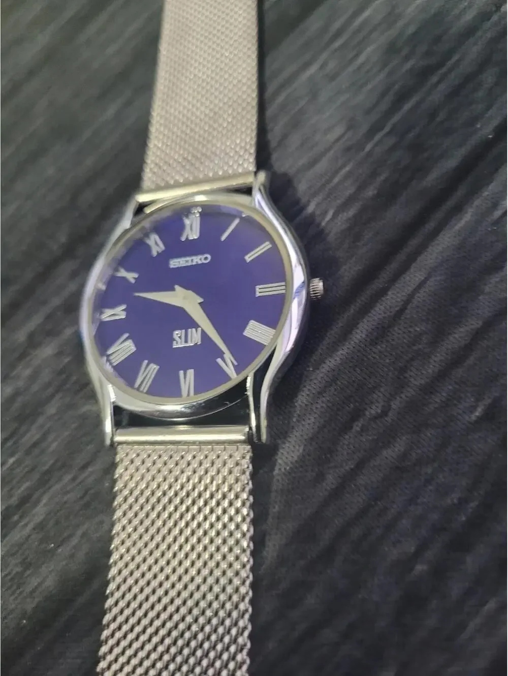 Vintage Seiko Round Slim Roman Blue Dial Slv Mens Watch